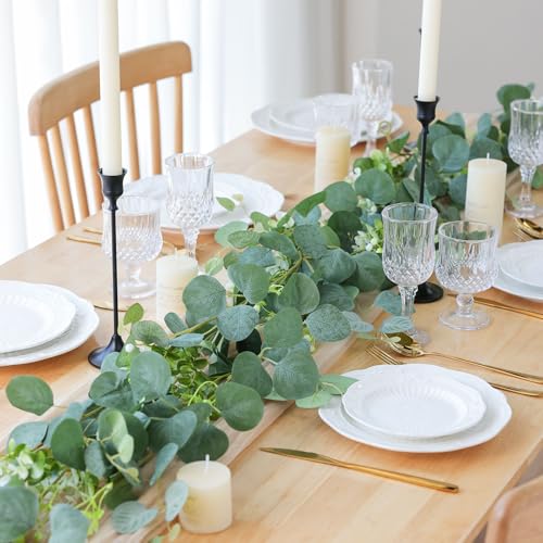 Mizii 2 Strands Artificial Vines Eucalyptus Garland 68" Fake Vine with Silk Leaves Green Garland Faux Hanging Plants Greenery Decoration for Bedroom Room Table Centerpieces Wedding Decor (Greenery) - Image 4