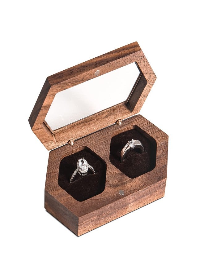 Wislist Double Ring Box for Wedding Ceremony Wooden Rustic Ring Holder Mr and Mrs Ring Box Ring Bearer Box for Wedding Ring Barrier Box - Image 1