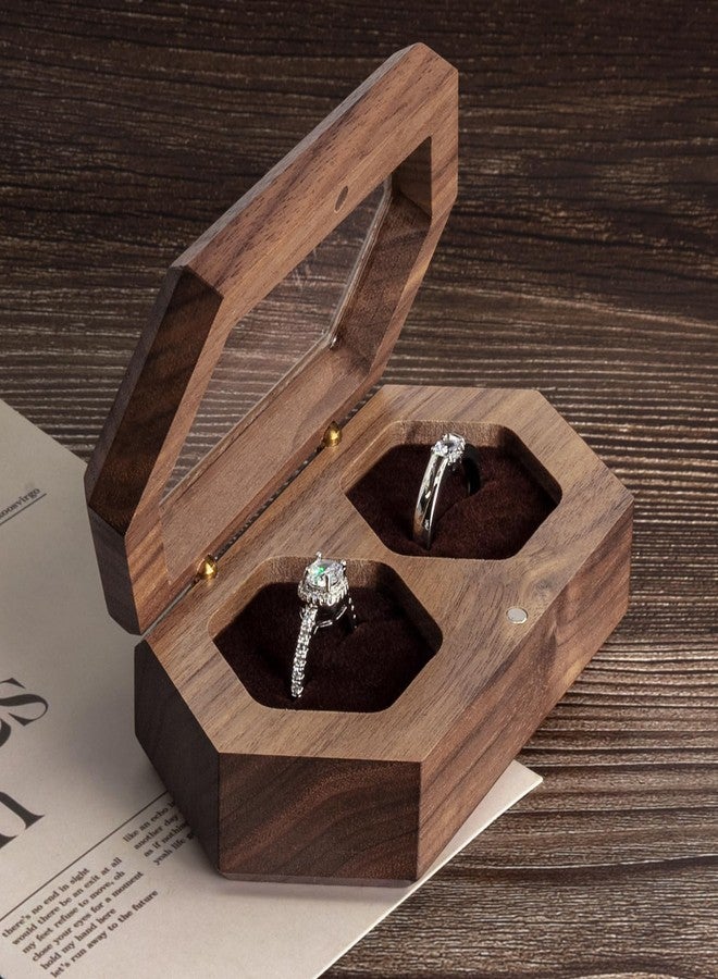 Wislist Double Ring Box for Wedding Ceremony Wooden Rustic Ring Holder Mr and Mrs Ring Box Ring Bearer Box for Wedding Ring Barrier Box - Image 3