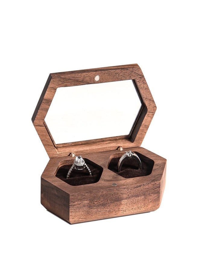 Wislist Double Ring Box for Wedding Ceremony Wooden Rustic Ring Holder Mr and Mrs Ring Box Ring Bearer Box for Wedding Ring Barrier Box - Image 2