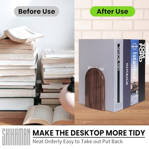 shikaman Book Ends,1 Pair Bookends Wood Book Ends Universal Economy Bookend - Image 5