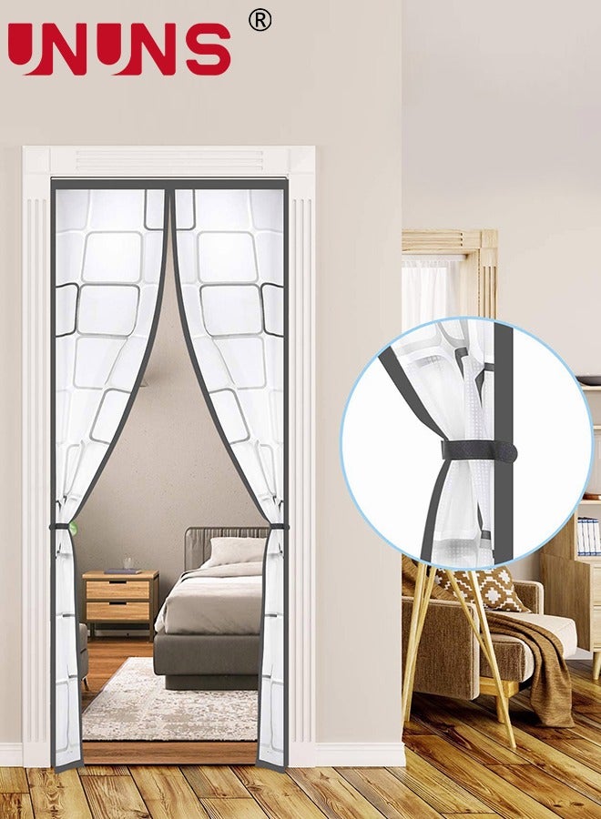 UNUNS Magnetic Door Curtain,Geometry EVA Insulated Door Curtain,Curtain Automatic Closing Fly Insect Bug,For Patio,Kitchen,Bedroom,Air Conditioner Room,100x210cm Grey - Image 1