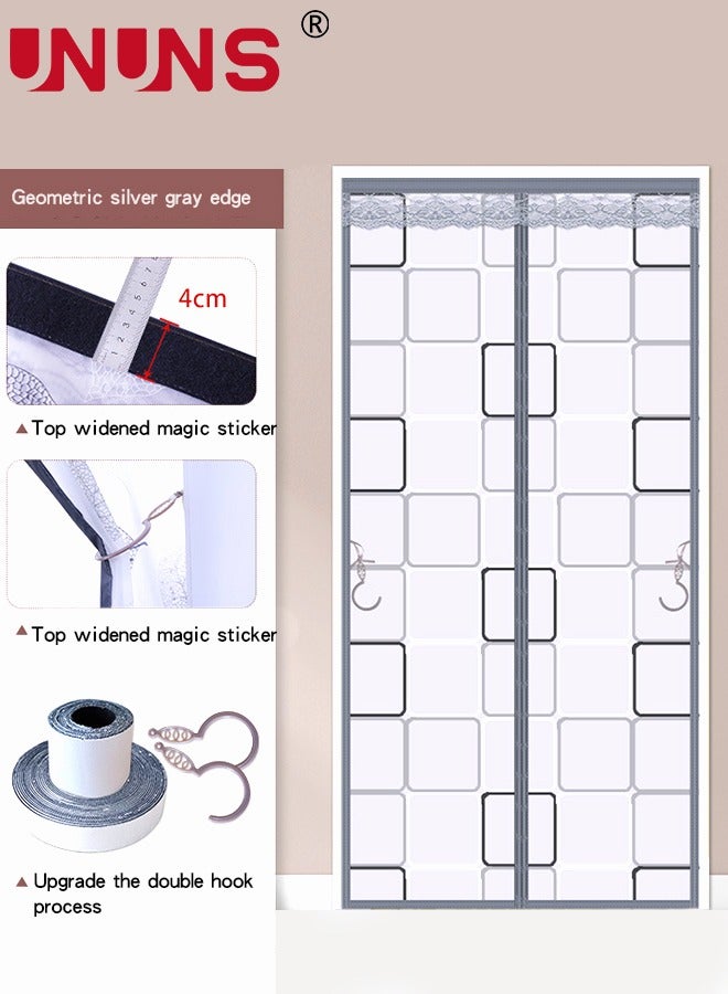 UNUNS Magnetic Door Curtain,Geometry EVA Insulated Door Curtain,Curtain Automatic Closing Fly Insect Bug,For Patio,Kitchen,Bedroom,Air Conditioner Room,100x210cm Grey - Image 4