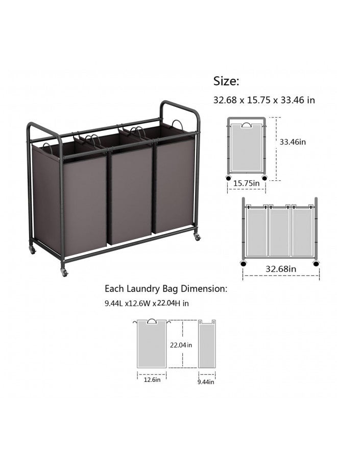 LINZINAR 3-Bag Laundry Sorter,Laundry Hamper Cart with Heavy Duty Rolling Lockable Wheels and Removable Bags (Brown) - Image 4