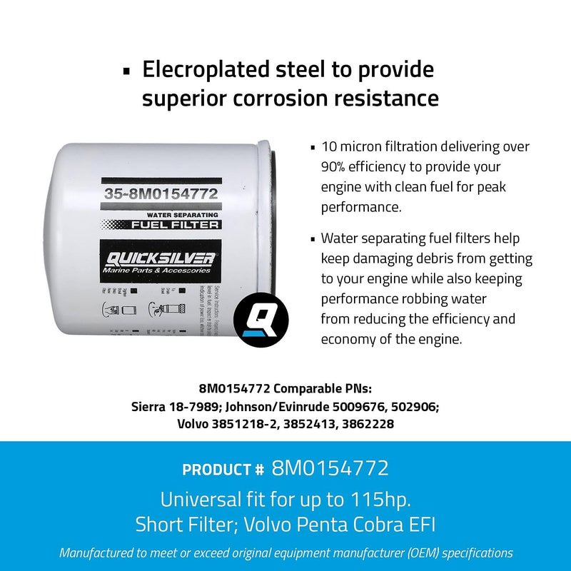 Quicksilver 8M0154772 Water Separating Fuel Filter for Select Johnson and Evinrude Outboards - Image 2