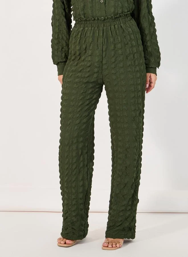 Styli Texture Oversized Shirt & Wide Leg Pants Co-Ord Set