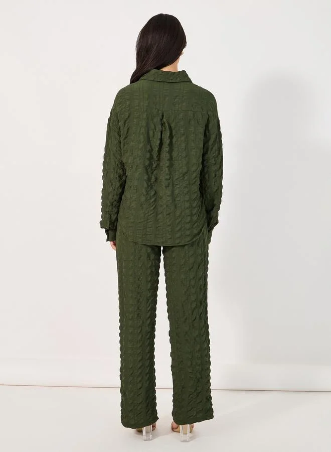 Styli Texture Oversized Shirt & Wide Leg Pants Co-Ord Set