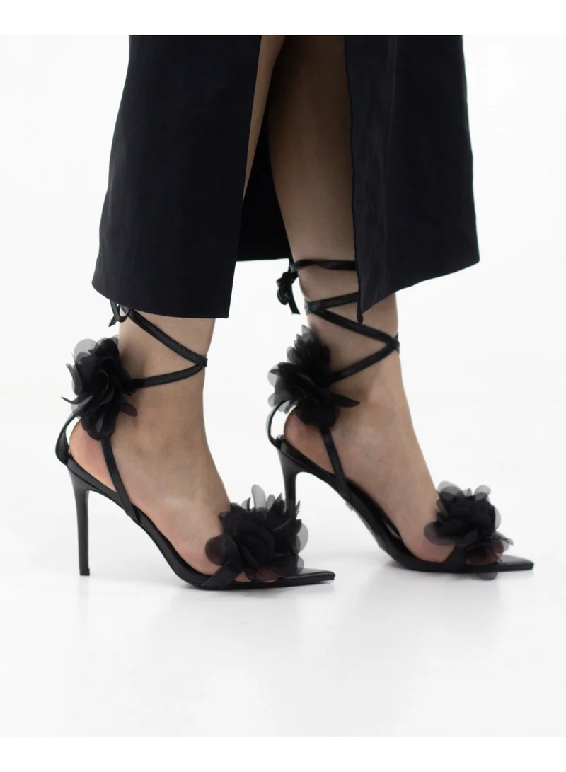 LAMARAPARIS  PETALS POINTED-TOE STILETTO SANDAL 10.5CM HEELS WITH OVERSIZED FLOWERS for Women | Best Price UAE