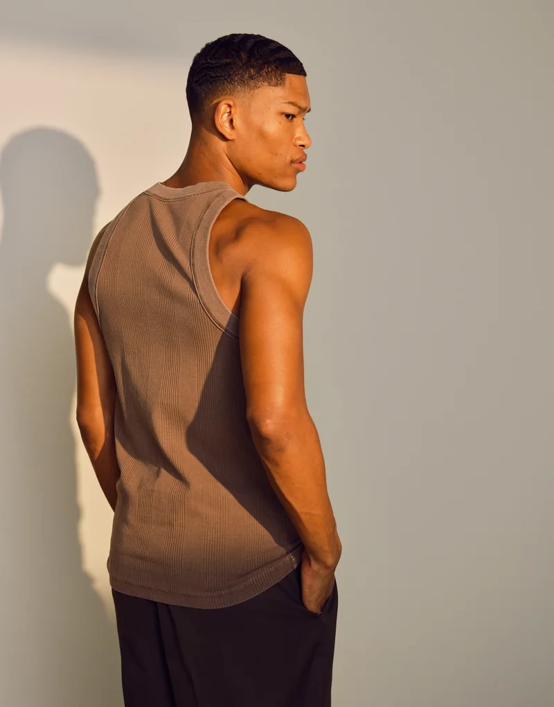 توب مان High Neck Stripe Rib Vest