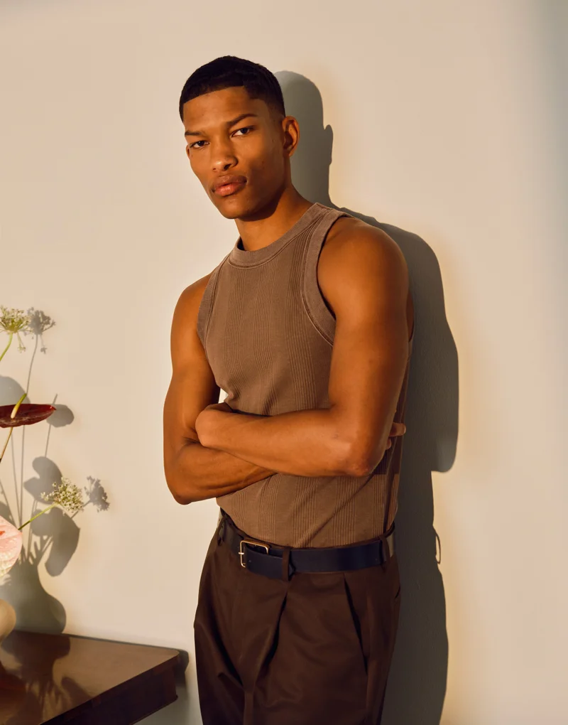 توب مان High Neck Stripe Rib Vest