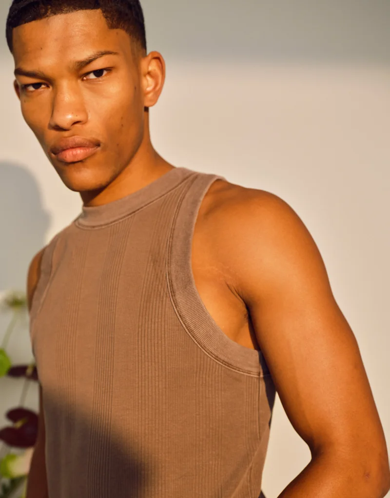 توب مان High Neck Stripe Rib Vest