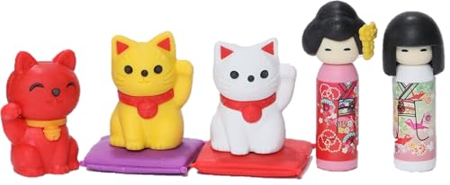 Iwako Japanese Iwako Maneki Neko Kokeshi Eraser Set - Image 1