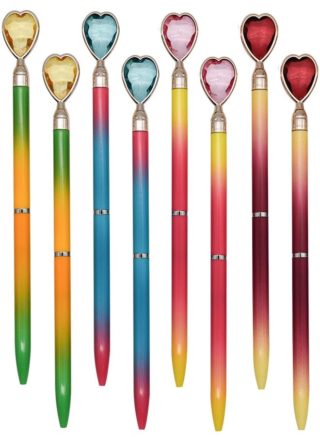 Maydahui 12 PCS Colorful Heart Shaped Ballpoint Pens Retractable Bling Rhinestones Pen Black Ink for Girls School Office Party - Image 1