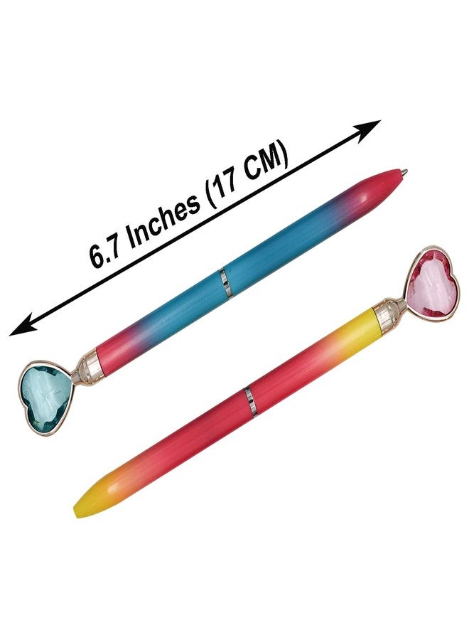Maydahui 12 PCS Colorful Heart Shaped Ballpoint Pens Retractable Bling Rhinestones Pen Black Ink for Girls School Office Party - Image 2