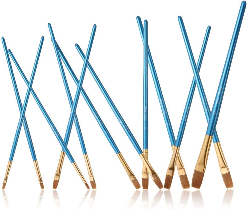 deziine Deziine Flat Paint Brushes Set, 12pcs Paintbrushes Flat/Shader Tip for Watercolor, Oil, Acrylic Painting and Craft, Nail, Face Paint(Wood)  - Image 3