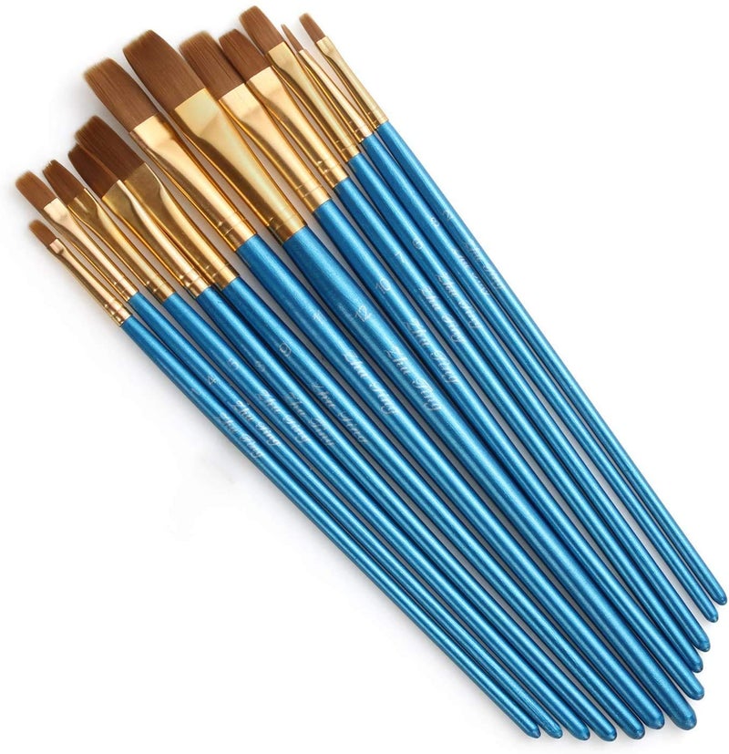 deziine Deziine Flat Paint Brushes Set, 12pcs Paintbrushes Flat/Shader Tip for Watercolor, Oil, Acrylic Painting and Craft, Nail, Face Paint(Wood)  - Image 4
