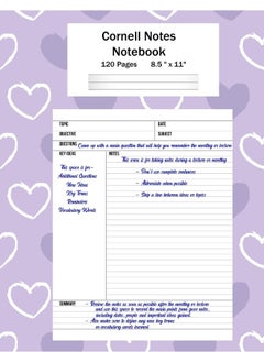 Cornell Notes Notebook: Note Taking System, For Students, Writers, Meetings, Lectures Large Size 8.5 x 11 (21.59 x 27.94 cm), Durable Matte Purple Hearts Cover Design, 120 Pages 