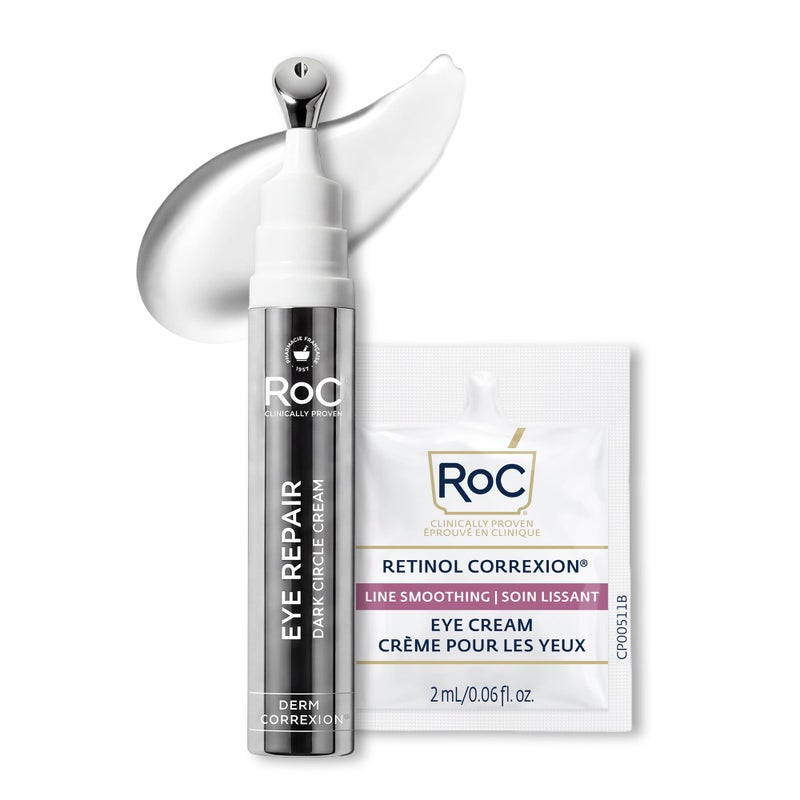 RoC Derm Correxion Retinol Eye Repair Dark Circle Cream Treatment with Niacinamide Resveratrol Proxygen for puffy eyes wrinkles and crows feet with Line Smoothing Eye Packette - Image 2