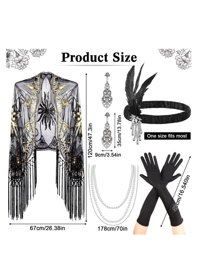 Party Dress Up Set, 1920s Flapper Accessories Set for Women, Fancy Dress Party Accessories with Flapper Headband Long Gloves Pearl Necklace, Great Gatsby Theme Party Accessories (A4) - Image 2