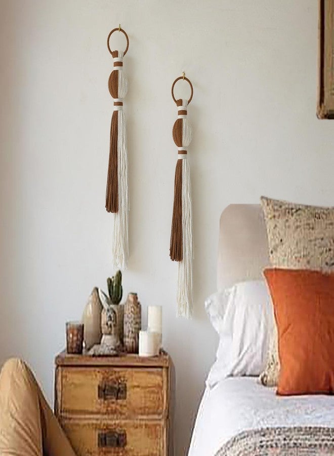 IOWER 2Pcs Macrame Wall Hanging Boho Home Decor Fiber Art with Sphere Knots Tassels Handmade Yarn Art for Bedroom Living Room Office Entryway - Image 1