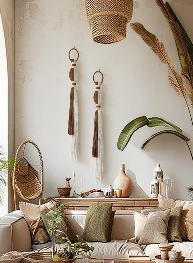 IOWER 2Pcs Macrame Wall Hanging Boho Home Decor Fiber Art with Sphere Knots Tassels Handmade Yarn Art for Bedroom Living Room Office Entryway - Image 3