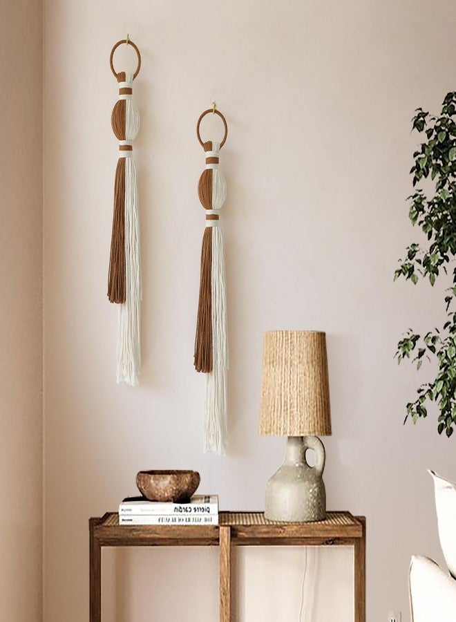 IOWER 2Pcs Macrame Wall Hanging Boho Home Decor Fiber Art with Sphere Knots Tassels Handmade Yarn Art for Bedroom Living Room Office Entryway - Image 2