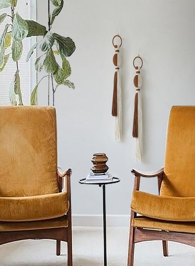 IOWER 2Pcs Macrame Wall Hanging Boho Home Decor Fiber Art with Sphere Knots Tassels Handmade Yarn Art for Bedroom Living Room Office Entryway - Image 4