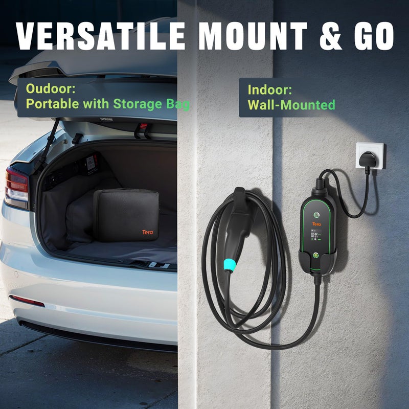 Tera Portable EV Charger Type 2: 3.68KW Portable Electric Vehicle Charger, Adjustable from 6A to 13A, with UK 3-Pin Plug, 5.5m Charging Cable, IP66 Protection, LCD Display, P03 - Image 4