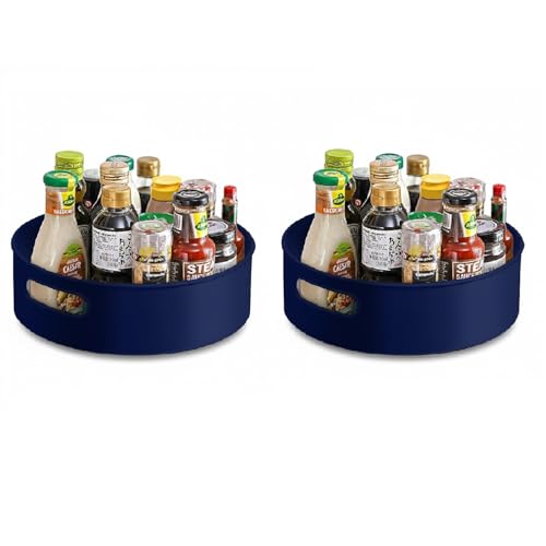 HomeWiz Kitchen Multi-Purpose 360° Rotating Organizer Tray | kitchen accessories items | Kitchen organizer rack |Space-Saving Storage & Organsing | Turntable for Spices, Storage | Dark Blue, Pack of 2 - Image 1