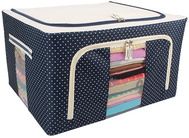 DR Mall 88L Foldable Living Box Steel Frame Clothes Living Storage Organizer Handled Bag Box for Large Size Bedding Blankets Women Saree Toys Cloth Storage BoxBag 88L 2 PACK - Image 1