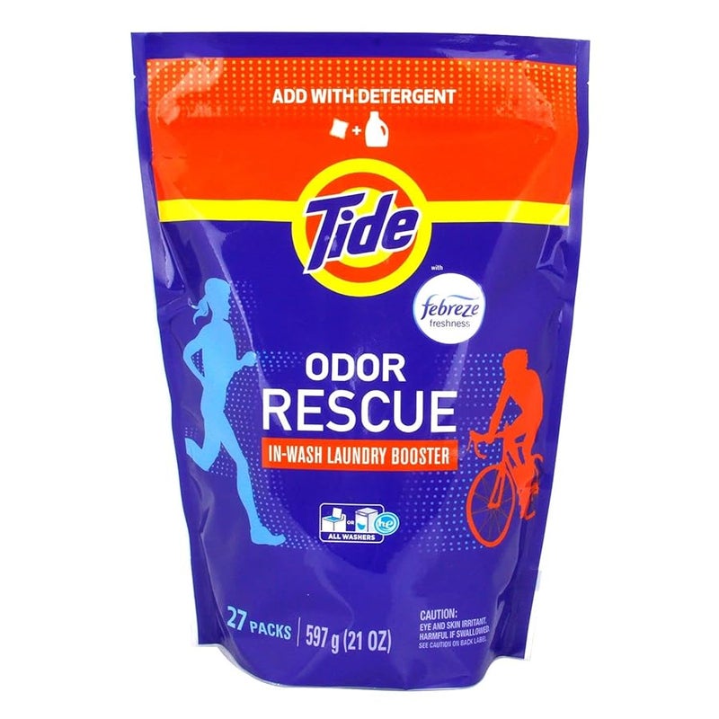 Tide Odor Rescue In Wash Odor Eliminator Scent Booster Removes Odors in a Single Wash 27 Count Pack of 1