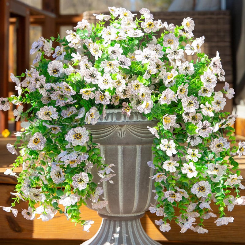 HyeFlora Artificial Flowers for Outdoors Fake Hanging Decoration 2Pcs White Spring Summer Decor Realistic Plants UV Fading Resistant Silk Flower for Porch Patio Balcony Planter Yard Home Garden - Image 2