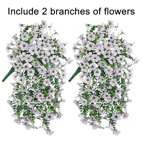 HyeFlora Artificial Flowers for Outdoors Fake Hanging Decoration 2Pcs White Spring Summer Decor Realistic Plants UV Fading Resistant Silk Flower for Porch Patio Balcony Planter Yard Home Garden - Image 3
