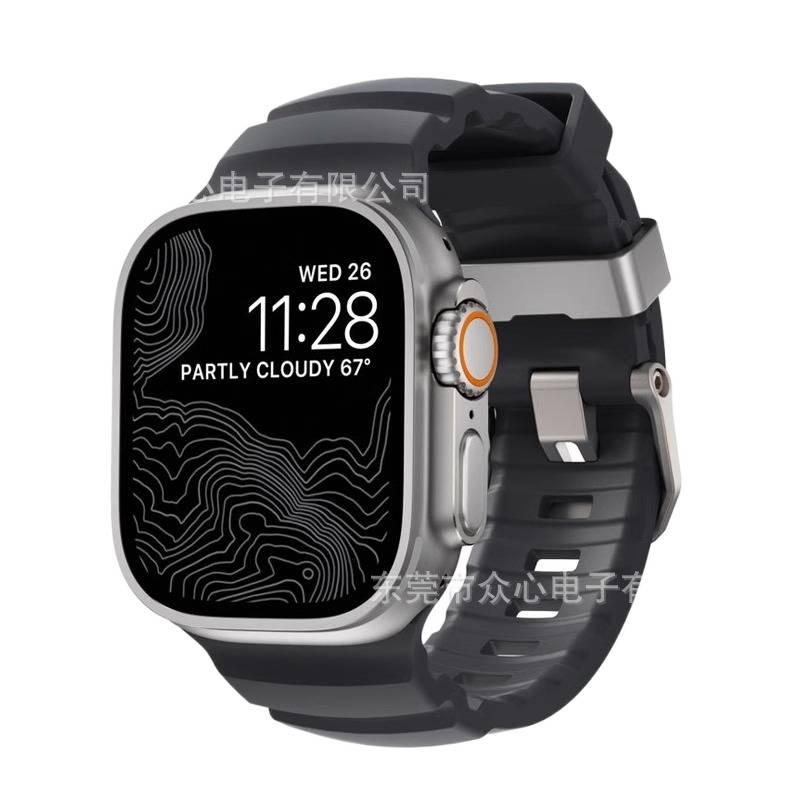سوار ساعة ذكية سوار رياضي من السيليكون متوافق مع Apple Watch 42/44/45/49mm بملاءمة قابلة للتعديل وحزام بديل باللون أسود قابل للتعديل - Image 5