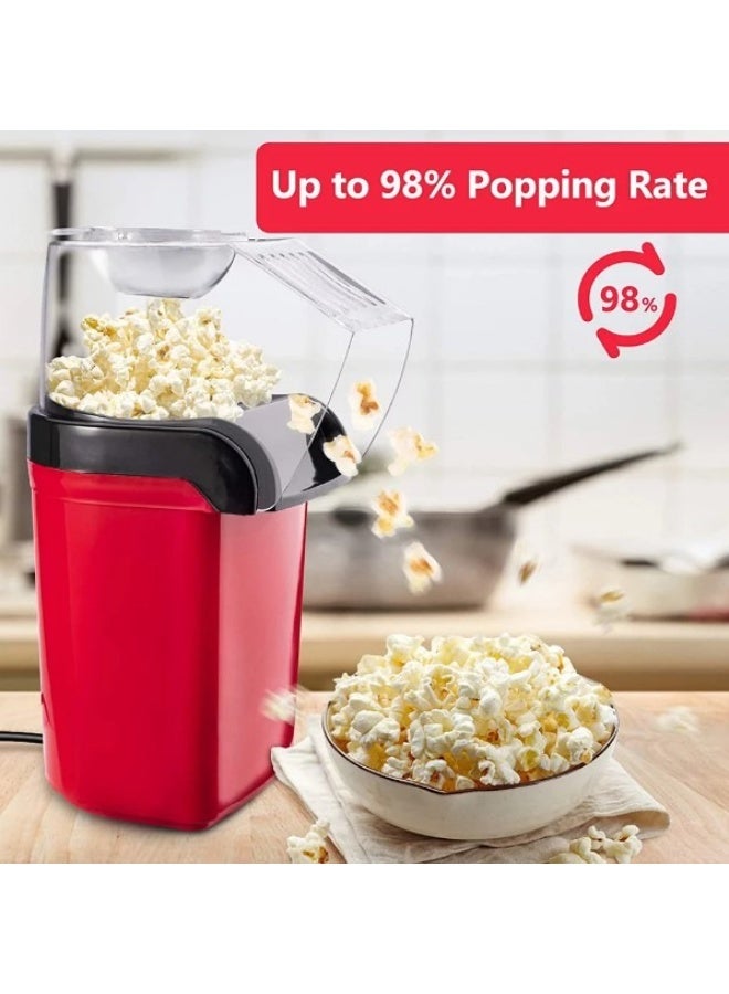 Electric Hot Air Popcorn Maker - 1200W Oil-Free Popcorn Machine with Measuring Cup & Removable Lid, Healthy Fast Snack Maker for Kids, Movie Nights & Home Parties (Red) - Image 3