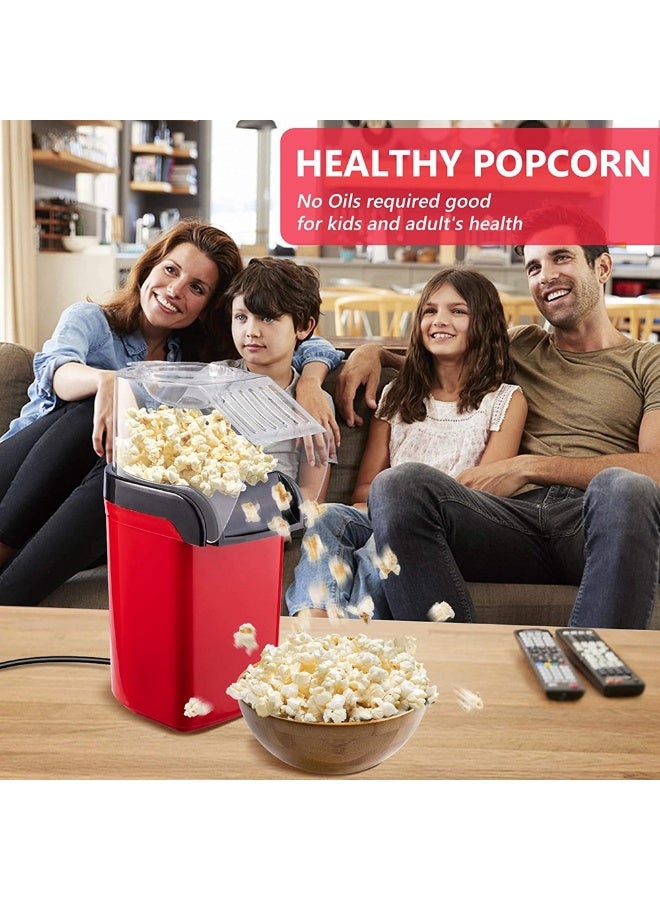 Electric Hot Air Popcorn Maker - 1200W Oil-Free Popcorn Machine with Measuring Cup & Removable Lid, Healthy Fast Snack Maker for Kids, Movie Nights & Home Parties (Red) - Image 4