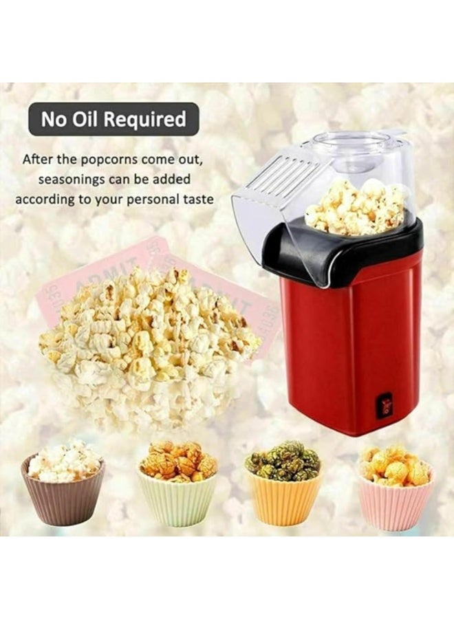 Electric Hot Air Popcorn Maker - 1200W Oil-Free Popcorn Machine with Measuring Cup & Removable Lid, Healthy Fast Snack Maker for Kids, Movie Nights & Home Parties (Red) - Image 1
