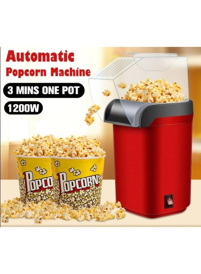 Electric Hot Air Popcorn Maker - 1200W Oil-Free Popcorn Machine with Measuring Cup & Removable Lid, Healthy Fast Snack Maker for Kids, Movie Nights & Home Parties (Red) - Image 2