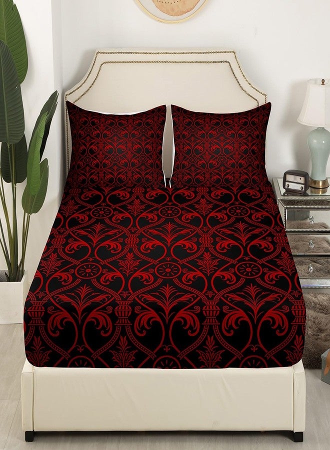 Erosebridal Red Black Ombre Gothic Bedding Set Queen For Boys,Vintage Goth Floral Damask Bed Sheets Antique Victorian Baroque Sheet Set Hotel Luxury Fitted Sheet Bohemian Exotic Flat Sheet 2 Pillow Cases - Image 3
