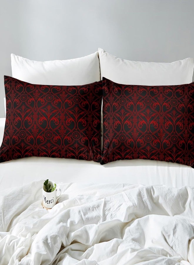 Erosebridal Red Black Ombre Gothic Bedding Set Queen For Boys,Vintage Goth Floral Damask Bed Sheets Antique Victorian Baroque Sheet Set Hotel Luxury Fitted Sheet Bohemian Exotic Flat Sheet 2 Pillow Cases - Image 5