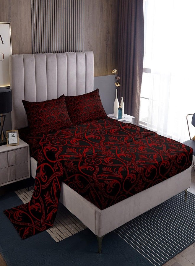 Erosebridal Red Black Ombre Gothic Bedding Set Queen For Boys,Vintage Goth Floral Damask Bed Sheets Antique Victorian Baroque Sheet Set Hotel Luxury Fitted Sheet Bohemian Exotic Flat Sheet 2 Pillow Cases - Image 1
