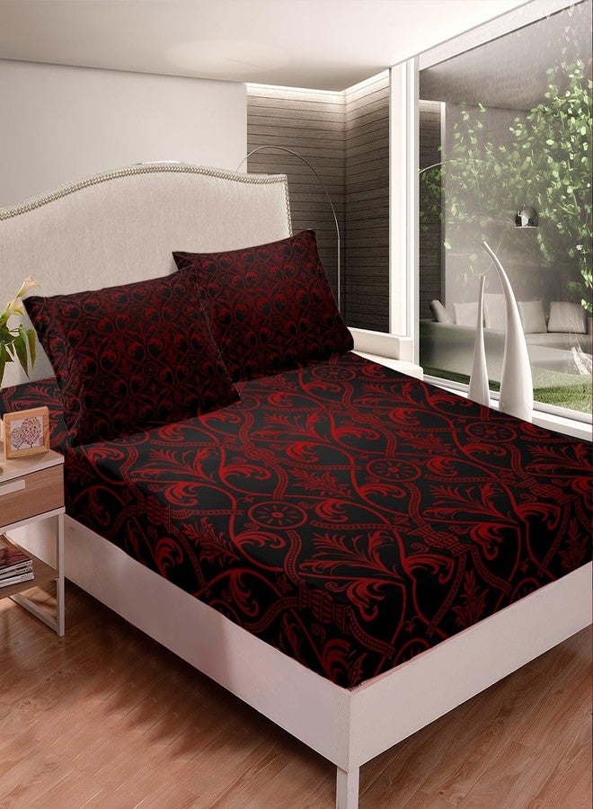 Erosebridal Red Black Ombre Gothic Bedding Set Queen For Boys,Vintage Goth Floral Damask Bed Sheets Antique Victorian Baroque Sheet Set Hotel Luxury Fitted Sheet Bohemian Exotic Flat Sheet 2 Pillow Cases - Image 2