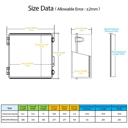 LeMotech Electrical Box, IP67 Waterproof Hinged Clear Cover Stainless Steel Latch Junction Box, ABS Plastic Electrical Enclosure with Mounting Plate,Wall Brackets, Cable Glands,11.8"x11.8"x7.1", Grey - Image 2