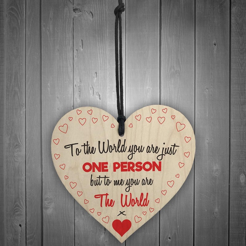 RED OCEAN To Me You Are The World Wooden Hanging Heart Cute Love Gift Plaque Friends Sign - Image 2