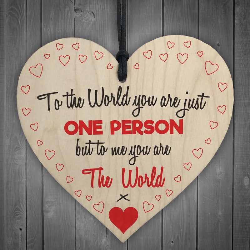 RED OCEAN To Me You Are The World Wooden Hanging Heart Cute Love Gift Plaque Friends Sign - Image 1