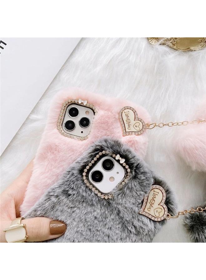 S-TOP Case For iPhone 12 Pro Max Gold Diamond Flower Decorated Plush Silicone Phone Case with Pendant - Image 5