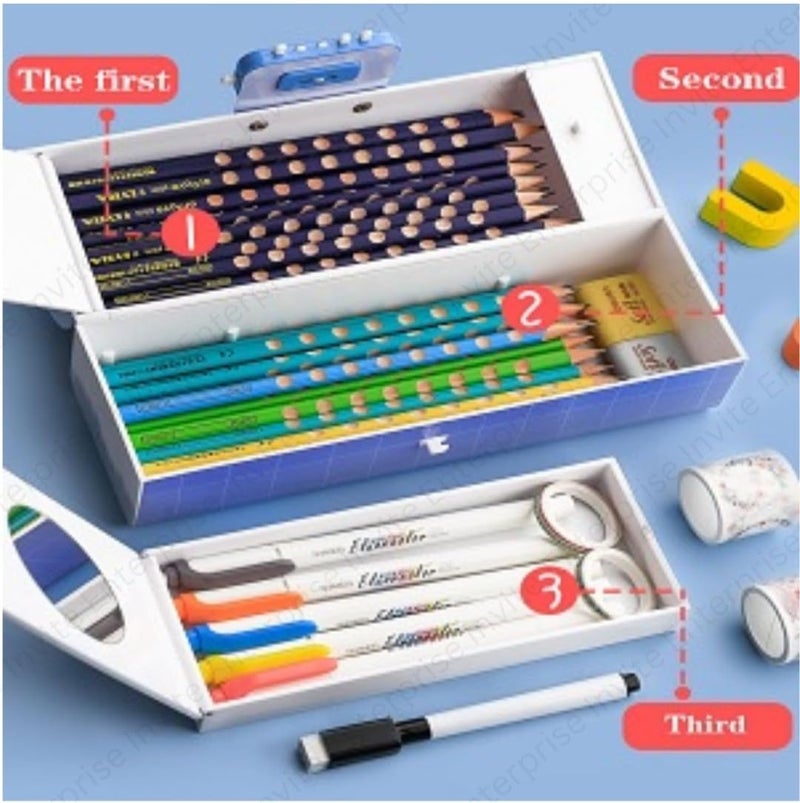 Invite Enterprise Plastic Kids Pen & Pencil Box, Suitcase Style Password Lock Pencil Case, Multi-Layer Pencil Box, Stationary Organizer Case, Return Gift (Astronaut-Blue) - Image 5