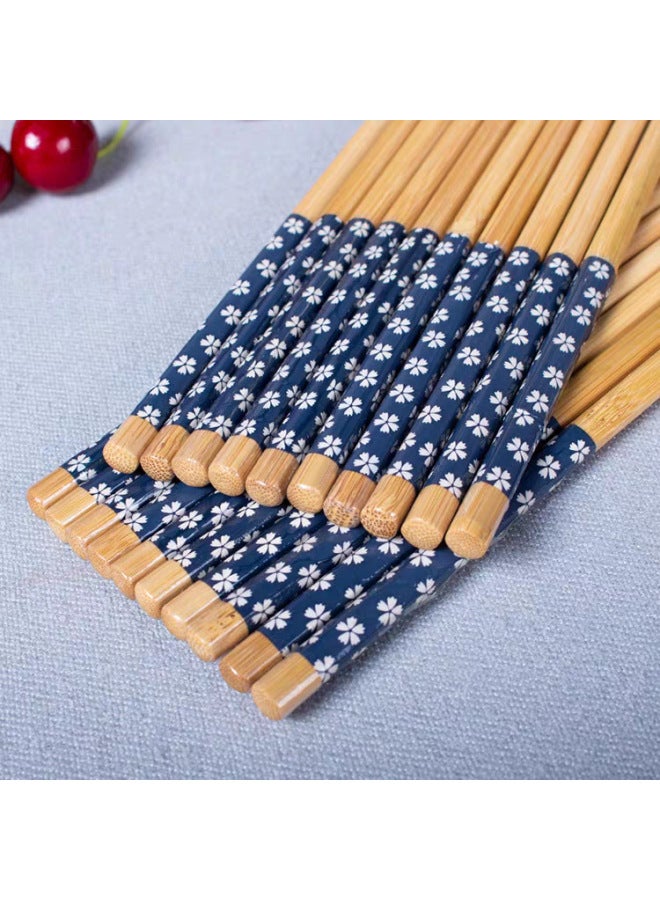 Japanese Cherry Blossom Bamboo Chopsticks Set Chopsticks For One Person And One Chopstick Household Chopsticks Manufacturer Carbonized Chopsticks-Color:Blue Floral (88% Of People Choose)-Specifications:5.3*6*22.5 Carbonized Belt Knotted Flower Process  - Image 5