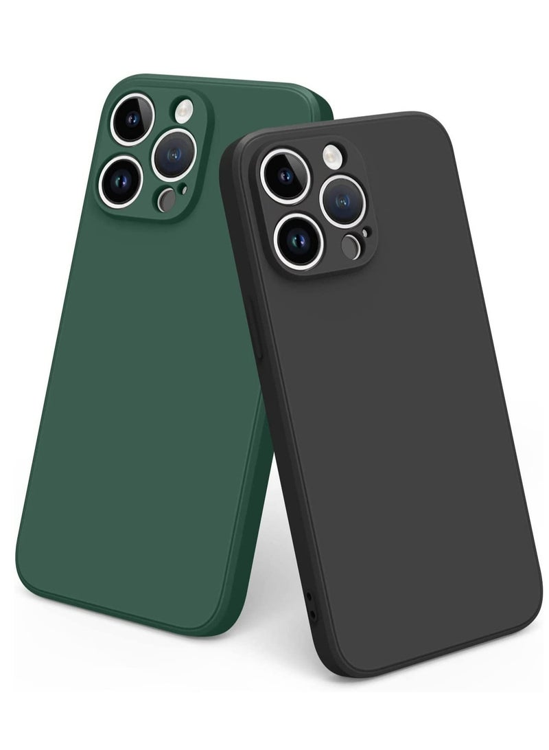 ELTRAZONE Silicone Protective Case, Compatible With iPhone 14 Pro Max 6.7 “, Full Body Protection, Shock -proof Soft Liquid Silicone Protective Case (Black/Dark Green) - Image 1