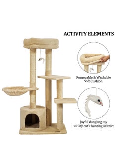 MAJIBAO Cat tree tower for Indoor cats and Kittens, Multi-level furniture with Plush Perch, Scratching Post, Cat toys, Hammock, and Cozy condo, Cat tree activity center 108 cm (Beige)  - Image 4